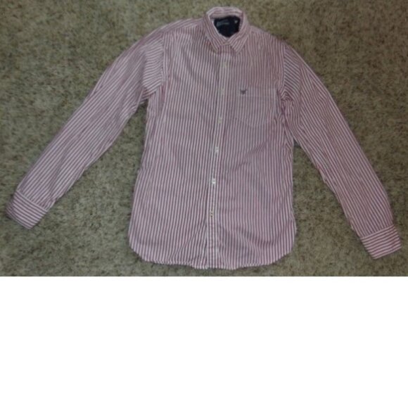 Mens American Eagle Sport Shirt Small Red White Stripe Long Sleeve Button Front - Picture 2 of 6